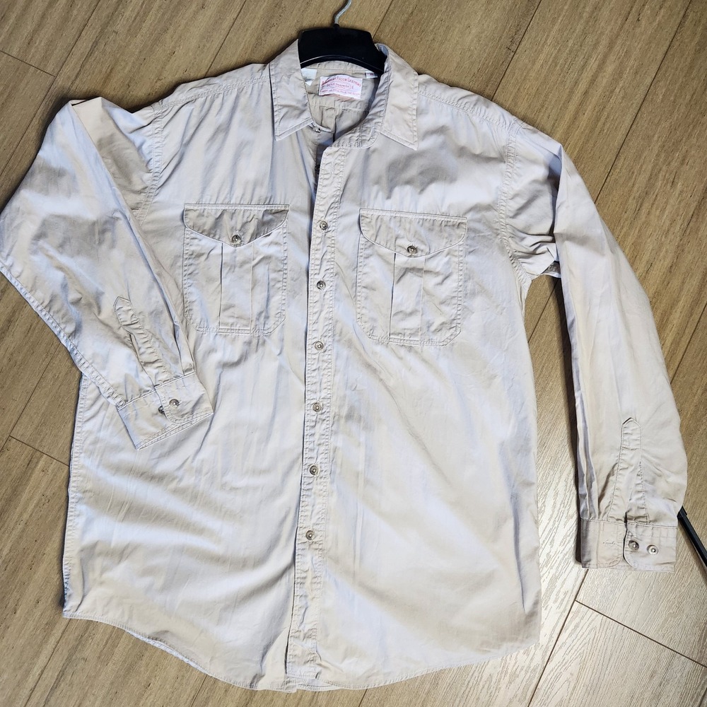 Vtg Filson Mens Lightweight Dual Pocket Tan 100% Cotton Utility Shirt XL-Long